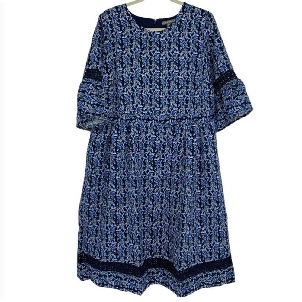 JESSICA LONDON BLUE FLORAL DESIGN EYELETS DRESS SIZE 16W